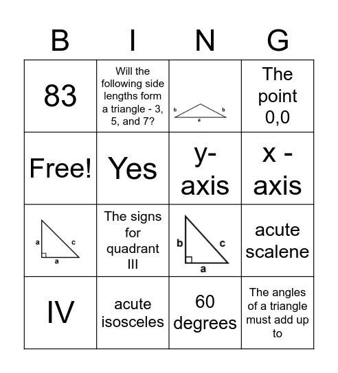 Triangles and Geometry Review Bingo Card