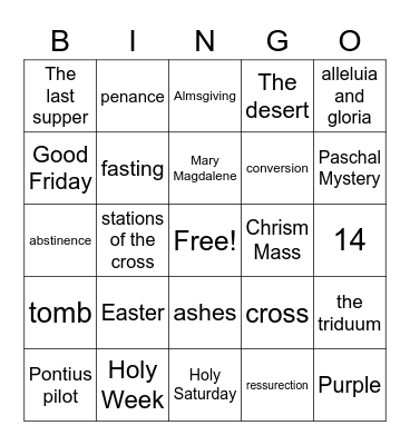 Lenten Bingo! Bingo Card
