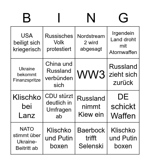 Vorkriegs-Bingo Card