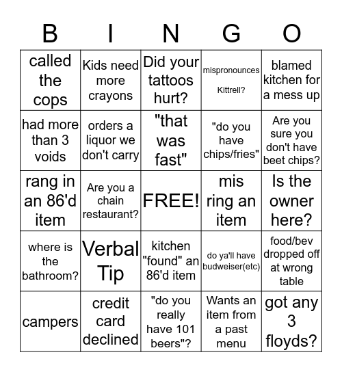 Server Bingo Card