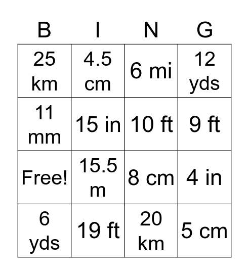 Area missing dimension Bingo Card