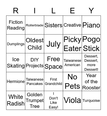 Erin's Bingo Card