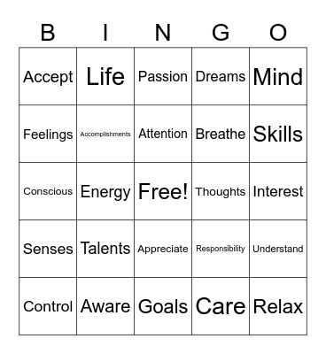 Self-Awareness Bingo Card
