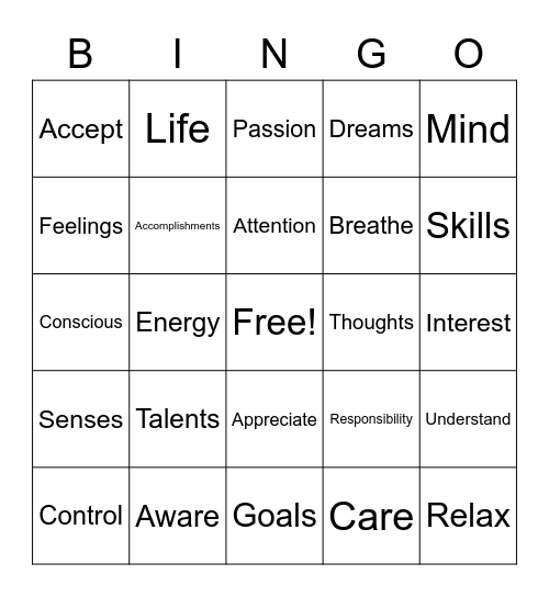 Self-Awareness Bingo Card