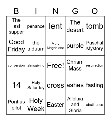 Lenten Bingo! Bingo Card