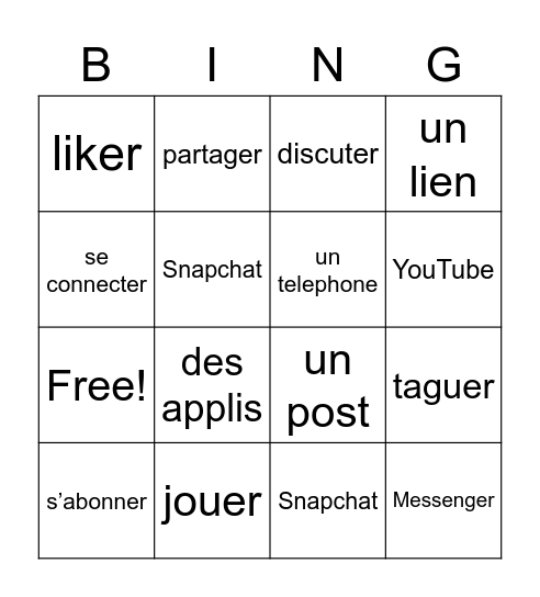 Réseaux sociaux Bingo Card