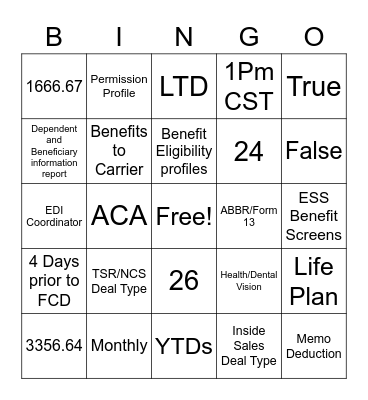 Benefits Bingo Card