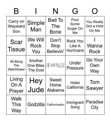 Classic Rock Bingo Card