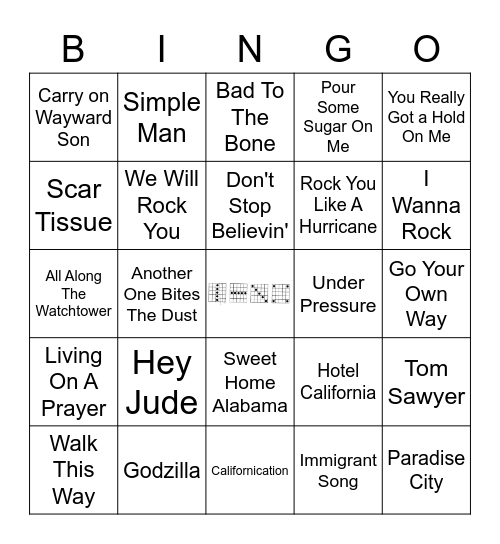 Classic Rock Bingo Card