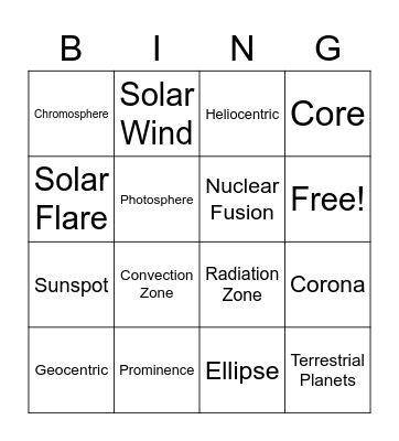 Unit II - Exploring the Solar System Pt. I Bingo Card