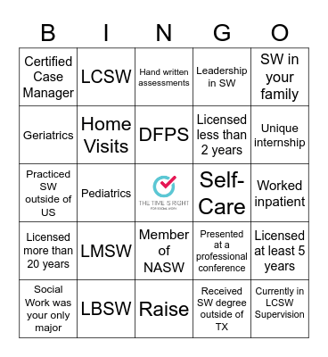 Social Work Month Bingo Card