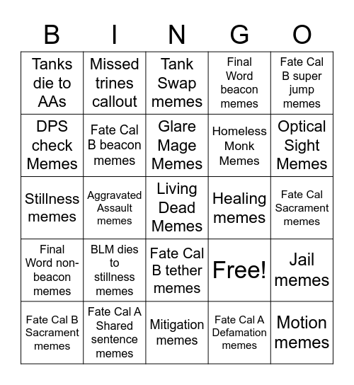Perfect Memexander Bingo Card