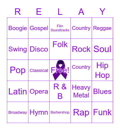 RFL Music Genre Bingo Card