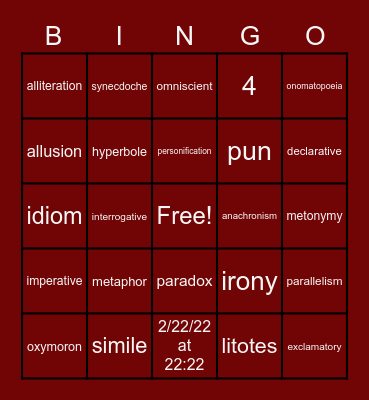 Elements of Figurative Language Bingo Card