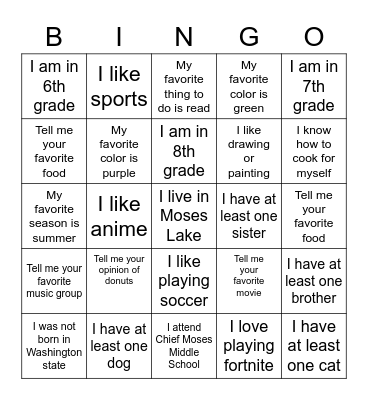 Get To Know You BINGO Card