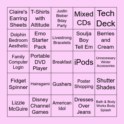 2000's Bingo Card