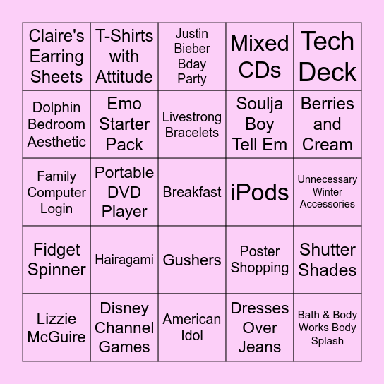 2000's Bingo Card