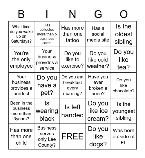 Networking Bingo Card