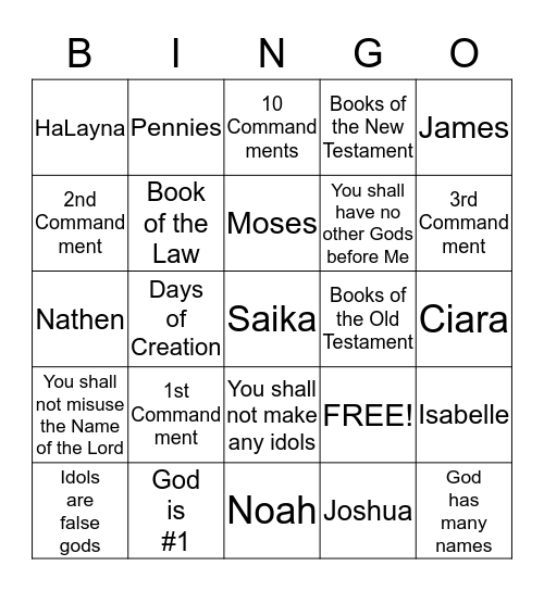 Commandments 1-3 and other fun words Bingo Card