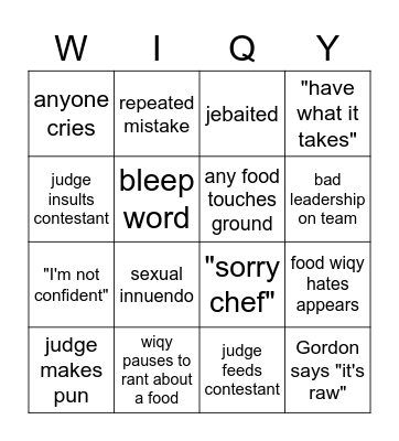 MASTERCHEF BINGO Card