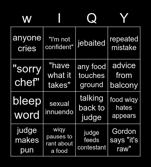 MASTERCHEF BINGO Card