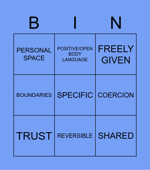 CONSENT BINGO Card