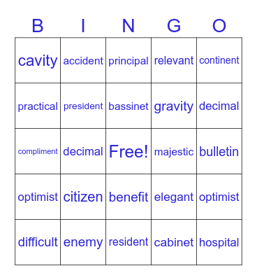 Lesson 4-11 Bingo Card