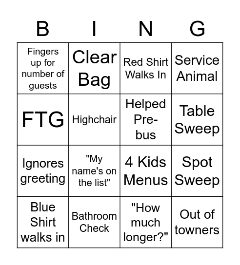 Host Bingo Card