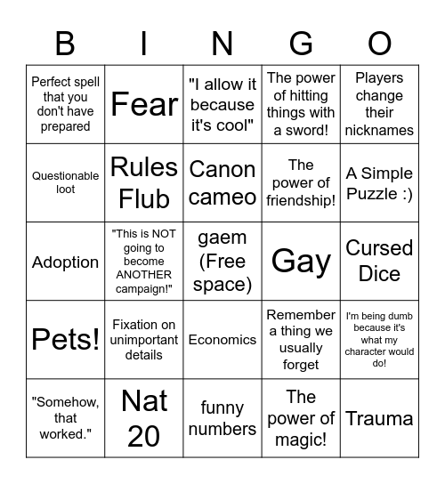 Untitled Bingo Card