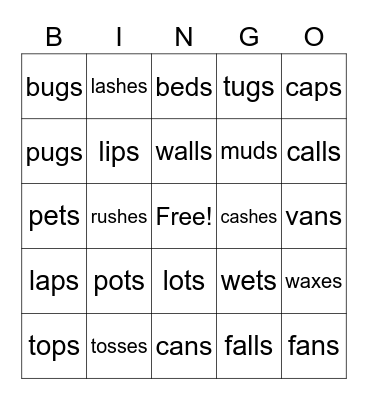 S and ES Endings Bingo Card