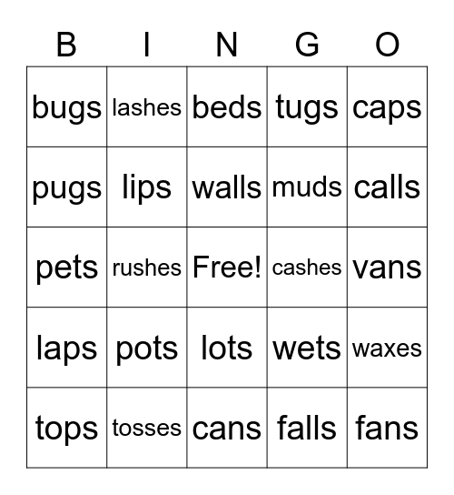 S and ES Endings Bingo Card