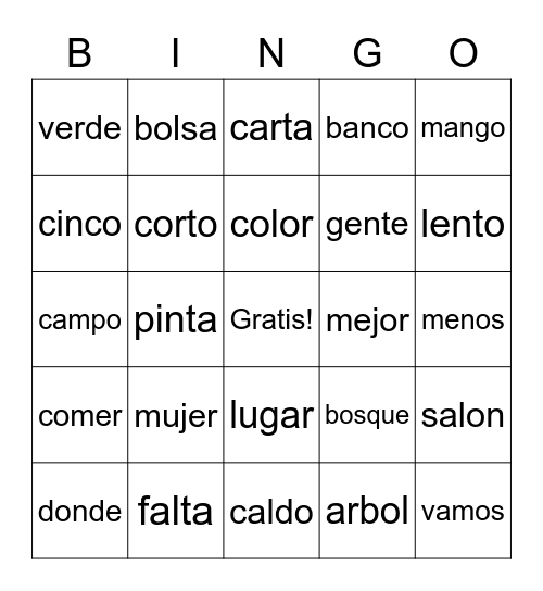 Silabas con Tres Letras Bingo Card