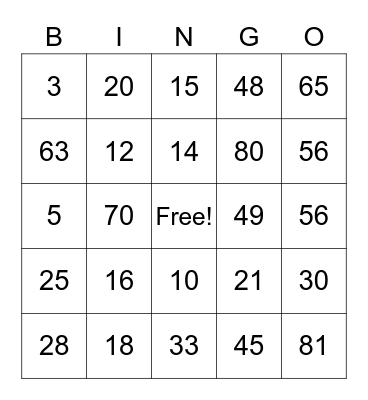 MULTIPLICATION Bingo Card