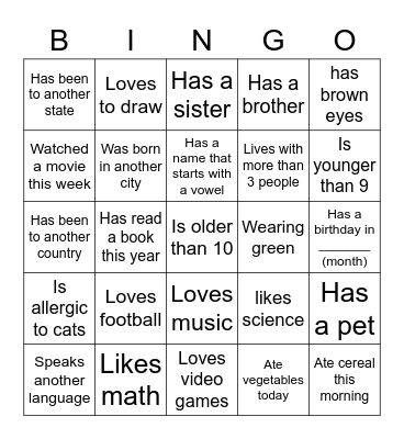 Getting to Know You Bingo Card