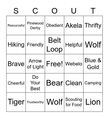 Cub Scouts Bingo! Bingo Card