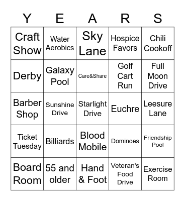 50 YEARS Bingo Card