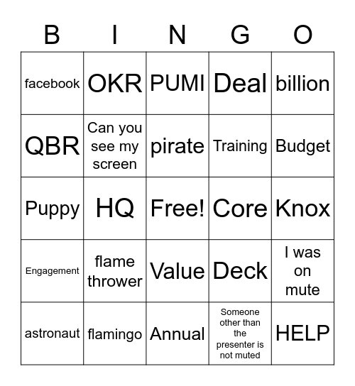Fed All Hands Bingo Card