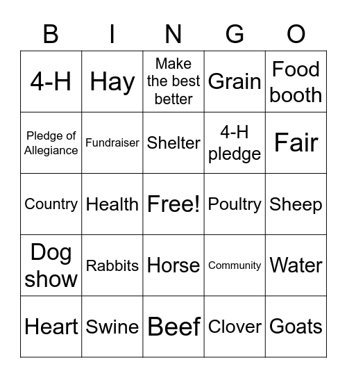 Farmington Farmers 4-H Bingo Card