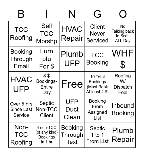 Outbound Bingo Card