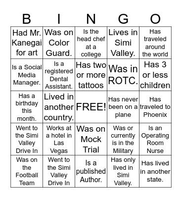 Reunion Bingo Card