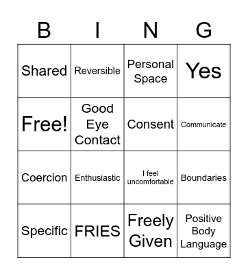Consent Bingo Card