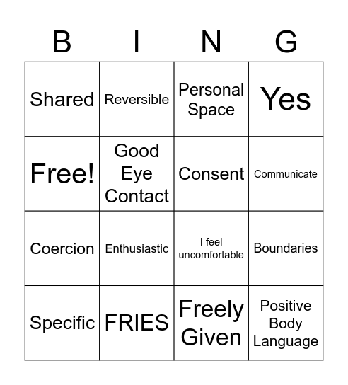 Consent Bingo Card