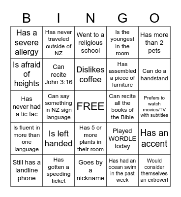Microsoft Word  Bingo Card