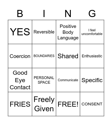 CONSENT BINGO Card