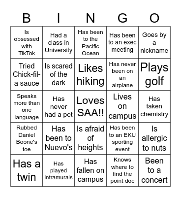 Names and Games Bingo Card