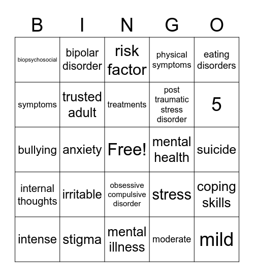 Mental Health Bingo Card