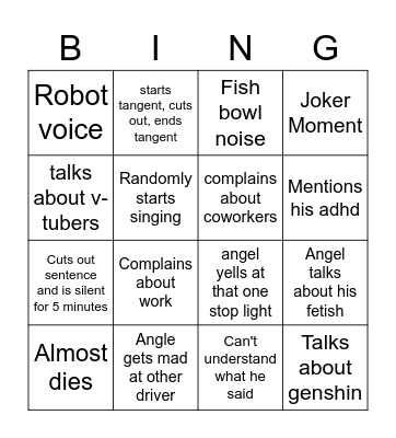 Angel Drive Time Bingo Card