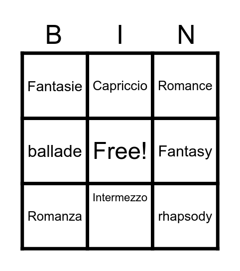 Character Piece Bing Bingo Card