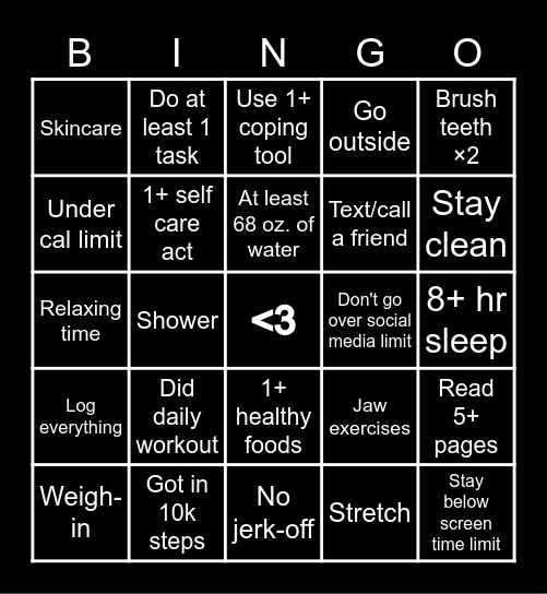 Glow up :] Bingo Card