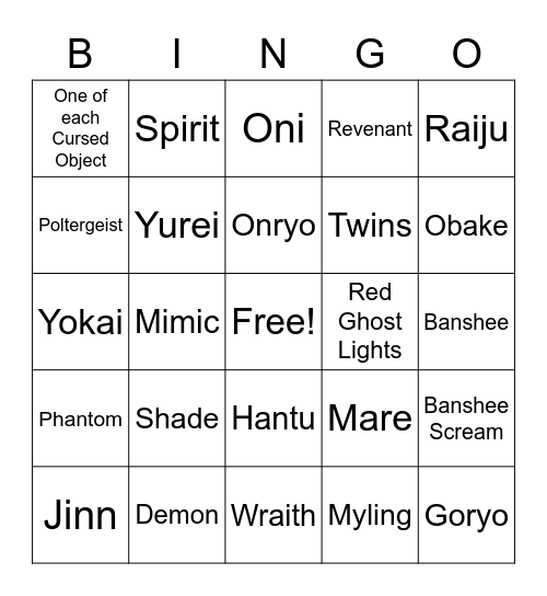 Phasmo Bingo Card